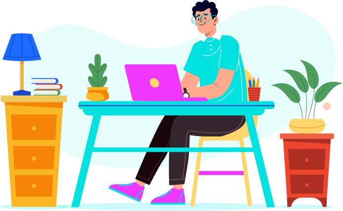 Illustration d'un espace de travail avec une personne travaillant sur un ordinateur portable